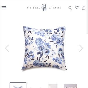 Two Caitlin Wilson Blue & White Highland Floral Linen Pillow Covers 24”x24”